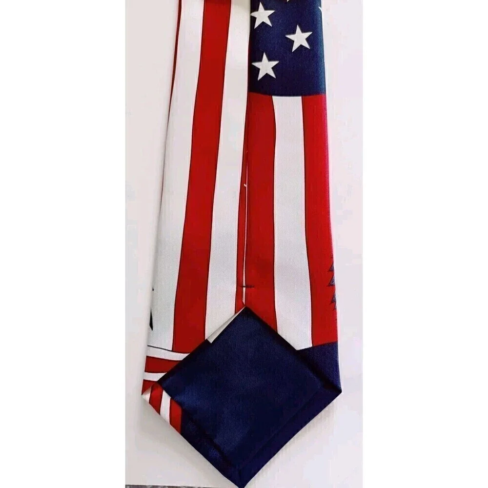 Rene Chagal Neck Tie America Patriotic Hand Made USA Flag Bald Eagle Stars
